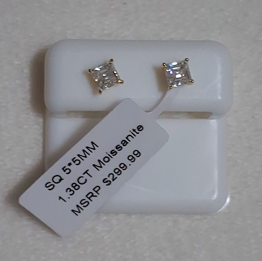 Moissanite 5.5mm Gold Over 925 Ss Pushback Earrings Please Read